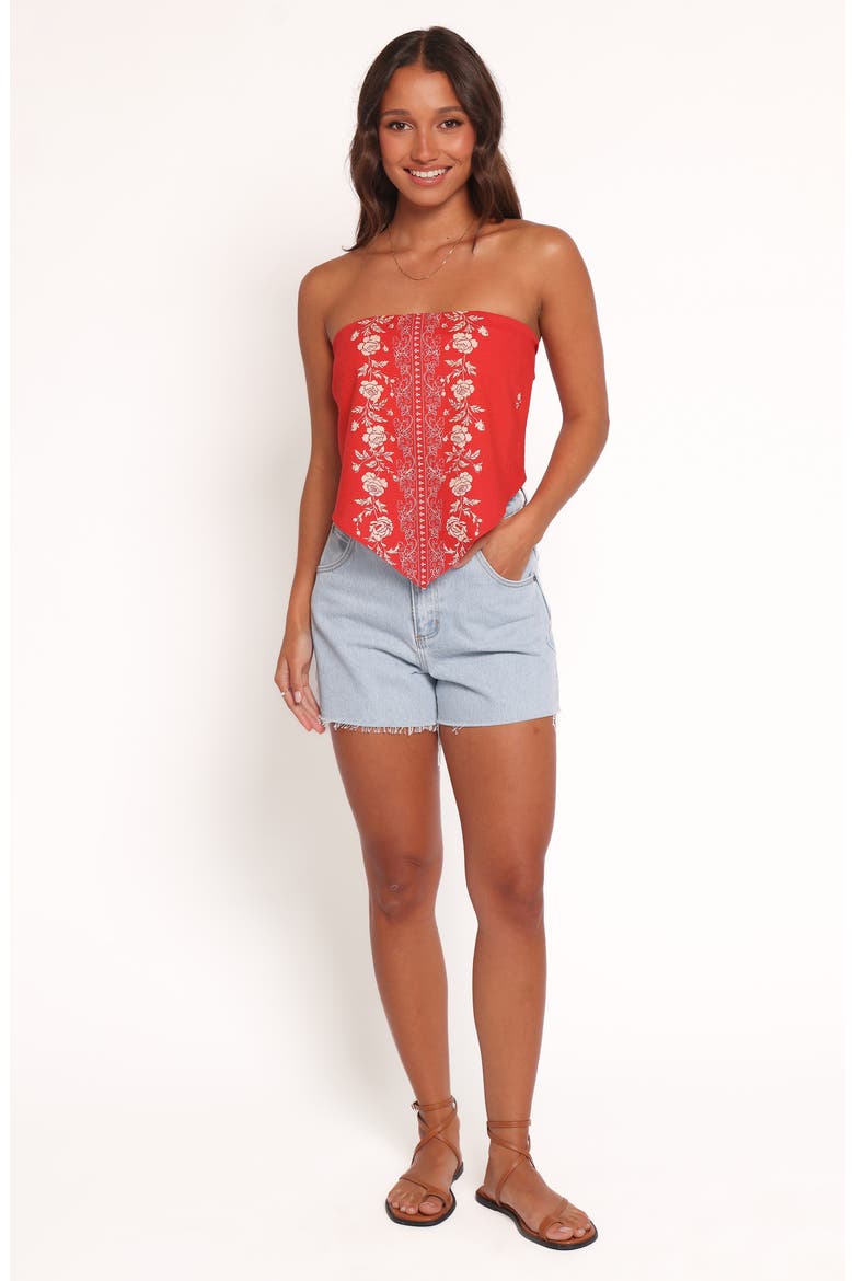 Ilara Strapless Linen & Cotton Bandana Top, Alternate, color, RED FLORAL