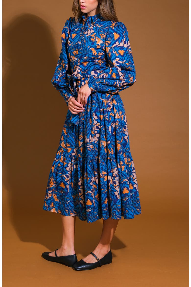Print Long Sleeve Cotton Midi Shirtdress, Alternate, color, BLUE RUST