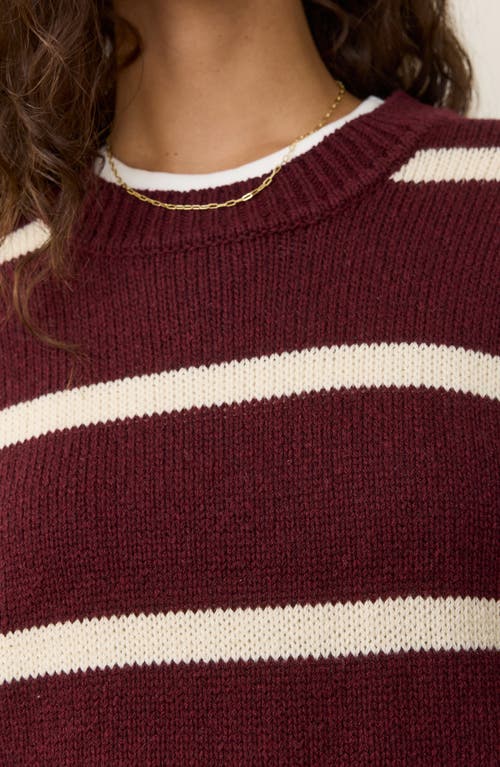 Marine Layer Berkeley Stripe Merino Wool Blend Sweater In Burgundy
