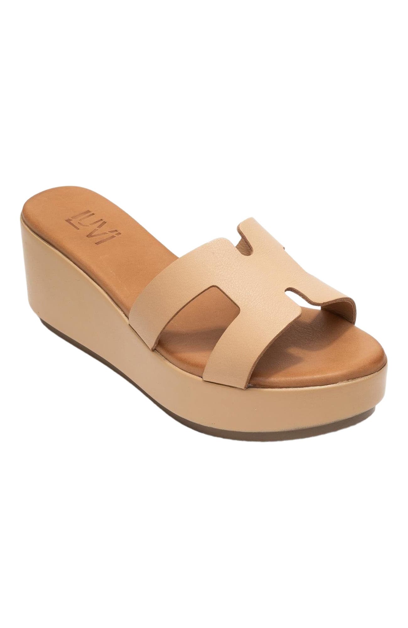 Forever & Always Shoes Lia Leather Platform Sandal, Alternate, color, Dark Beige Leather