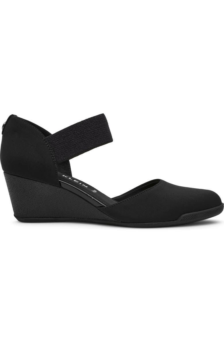Anne Klein Tiffany Ankle Strap Wedge Pump, Alternate, color, Black Stretch