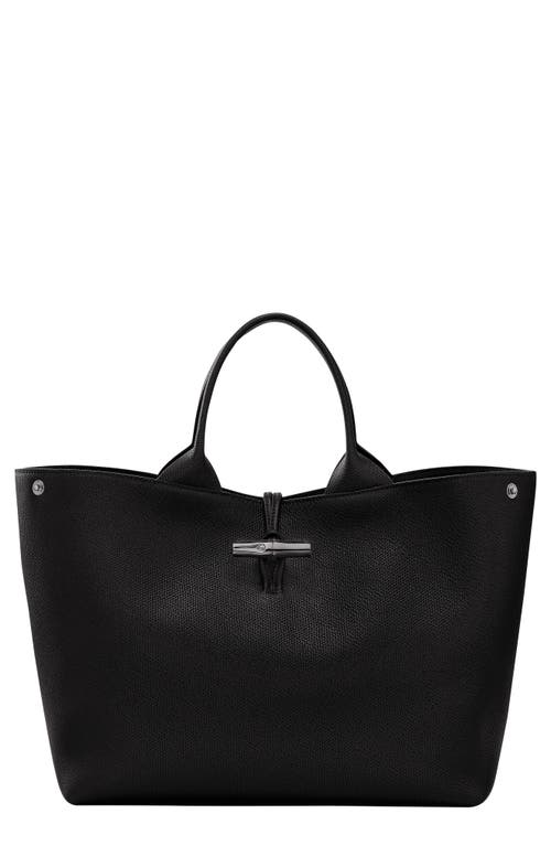 Longchamp Larger Le Roseau Leather Tote In Black
