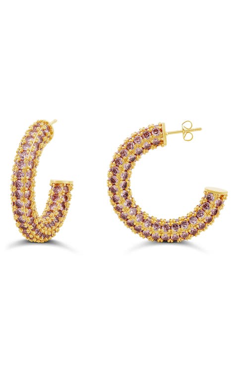 Colored Crystal Pavé Hoop Earrings