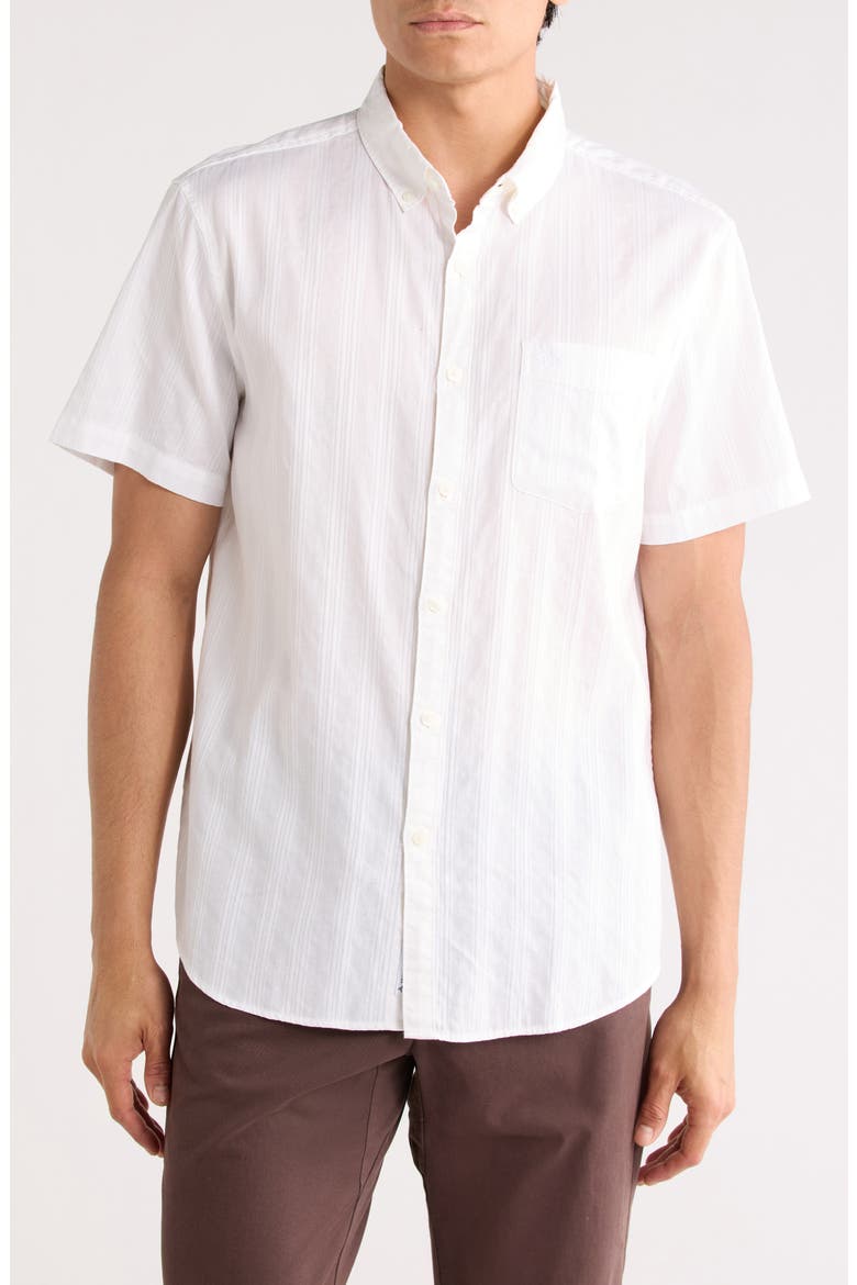 Tonal Stripe Short Sleeve Dobby Button-Up Shirt, Main, color, BRIGHT WHITE