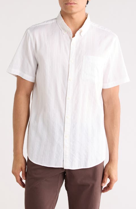 Tonal Stripe Short Sleeve Dobby Button-Up Shirt