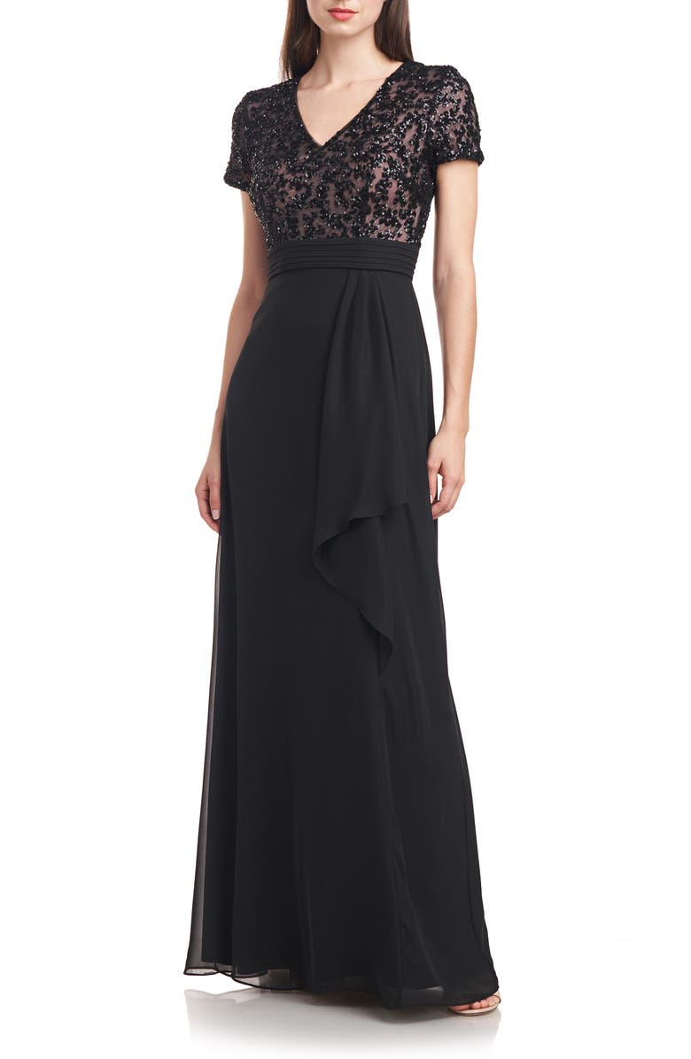 JS Collections Eliana Sequin Mesh Bodice A-Line Gown, Main, color,