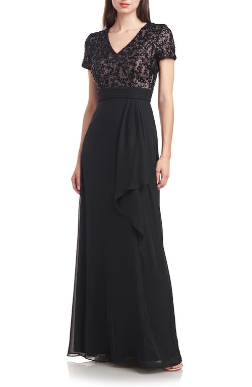 JS Collections Eliana Sequin Mesh Bodice A-Line Gown in Black/Blush 