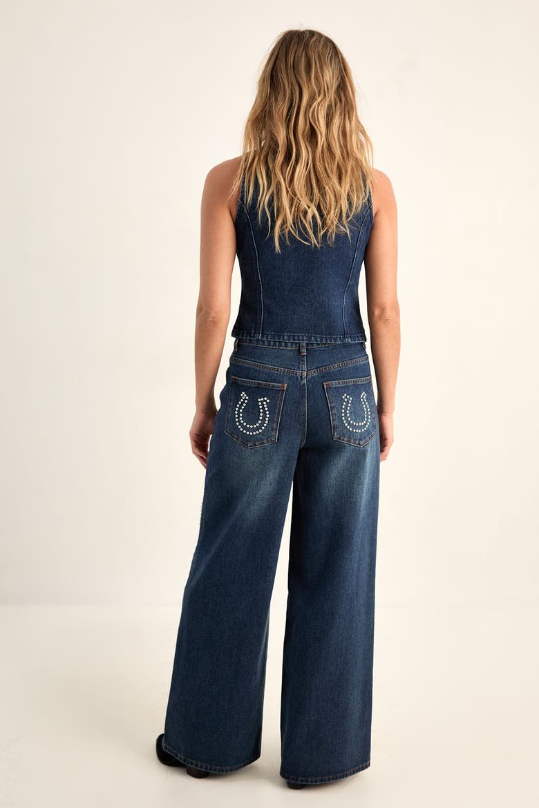 Western Baggy Studded Denim Jeans, Alternate, color, Authentic Midwash