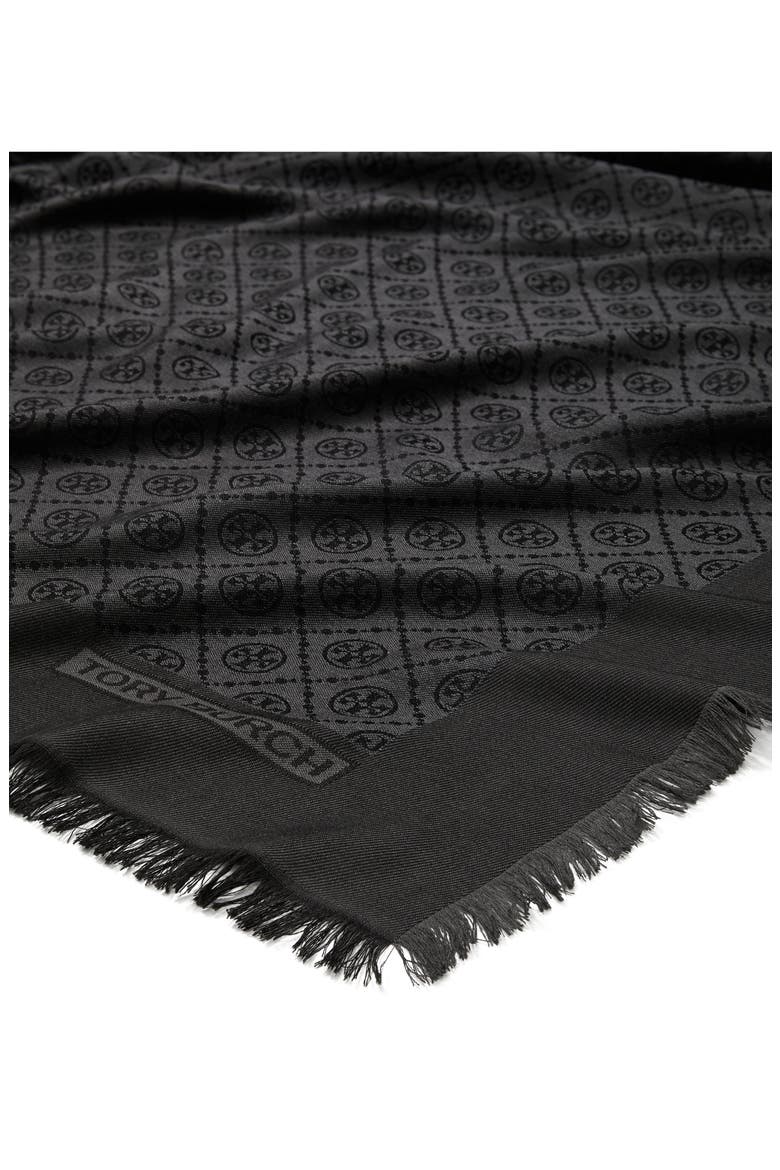 T-Monogram Jacquard Wool & Silk Square Scarf, Alternate, color, BLACK