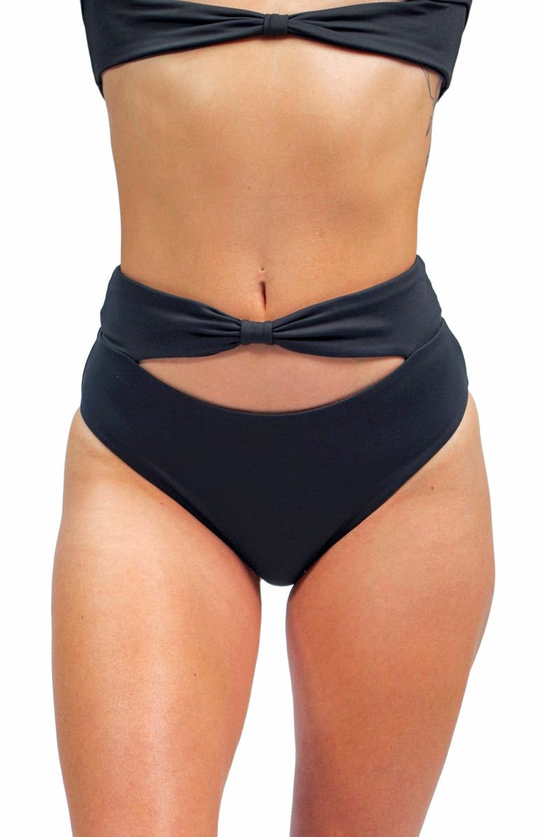 Mary Mercedes Ty Cutout Bikini Bottom, Alternate, color, Charcoal Grey
