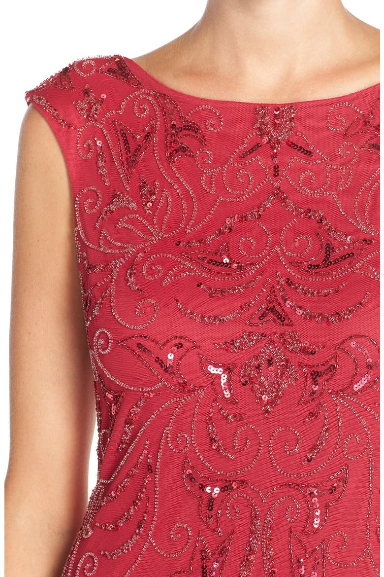 Beaded Mermaid Gown, Alternate, color, RADISH