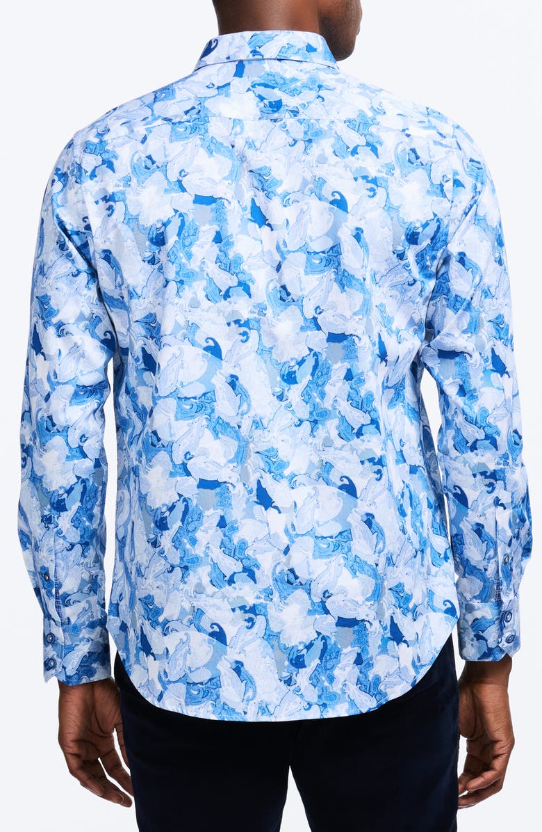 Robert Graham Baskerville Koi Print Stretch Cotton Button-Up Shirt, Alternate, color, Blue