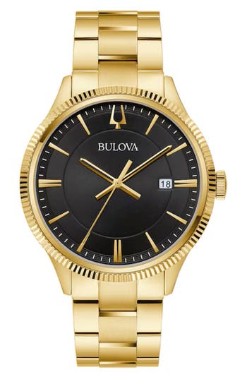 Bulova Black Dial Bracelet Watch, 42mm In Gold
