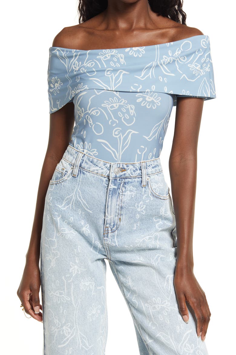 Cristina Martinez Off the Shoulder Bodysuit, Main, color, BLOOMING FEATURES