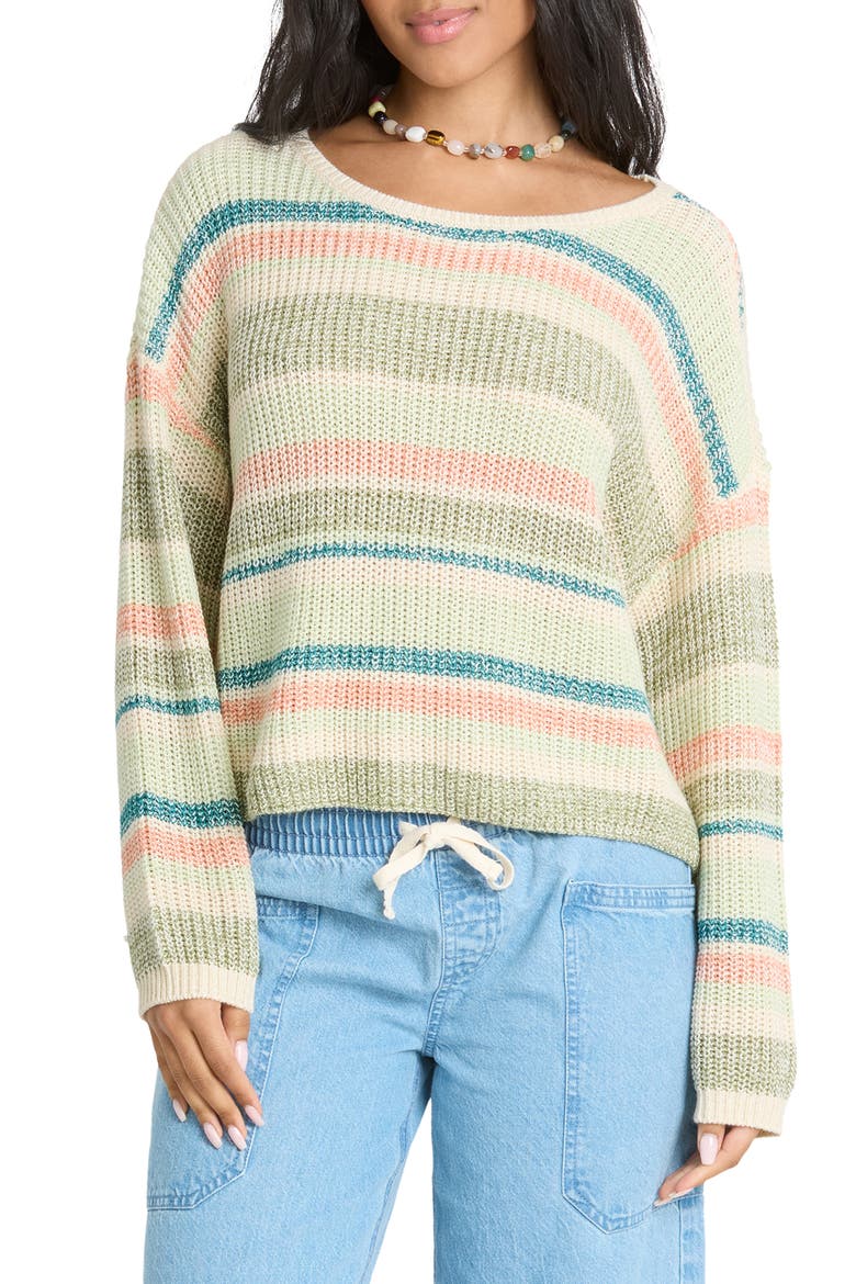 Stripe Marled Crop Sweater, Main, color, SMOKE GREEN