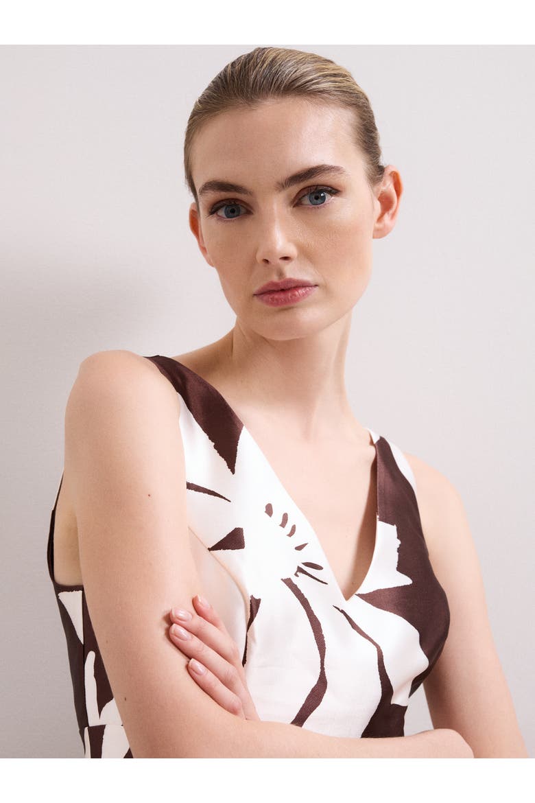 Delicia V-Neck Print Dress, Alternate, color, Brown