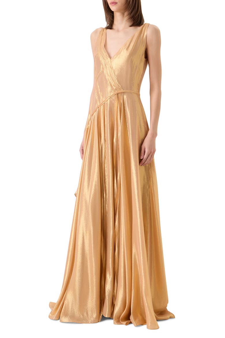 Asymmetric Silk Georgette Lamé Gown, Alternate, color, GOLD