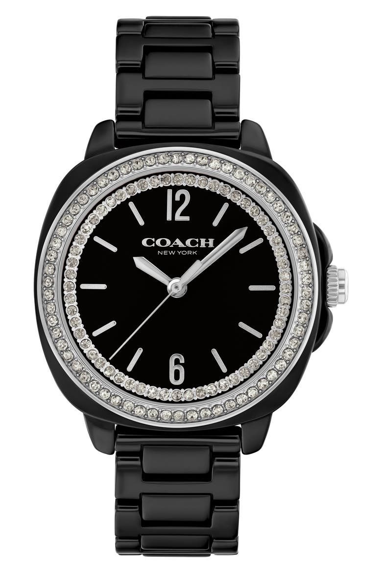 Kitt Crystal Ceramic Bracelet Watch, 34mm, Main, color, BLACK