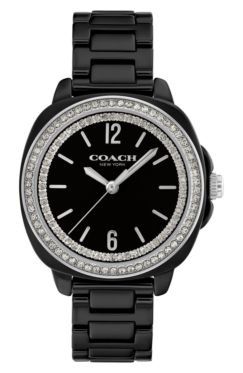 COACH Kitt Crystal Ceramic Bracelet Watch, 34mm, Main, color, Black