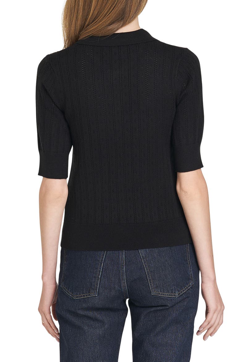 Taylor Short Sleeve Pointelle Polo Sweater, Alternate, color, BLACK