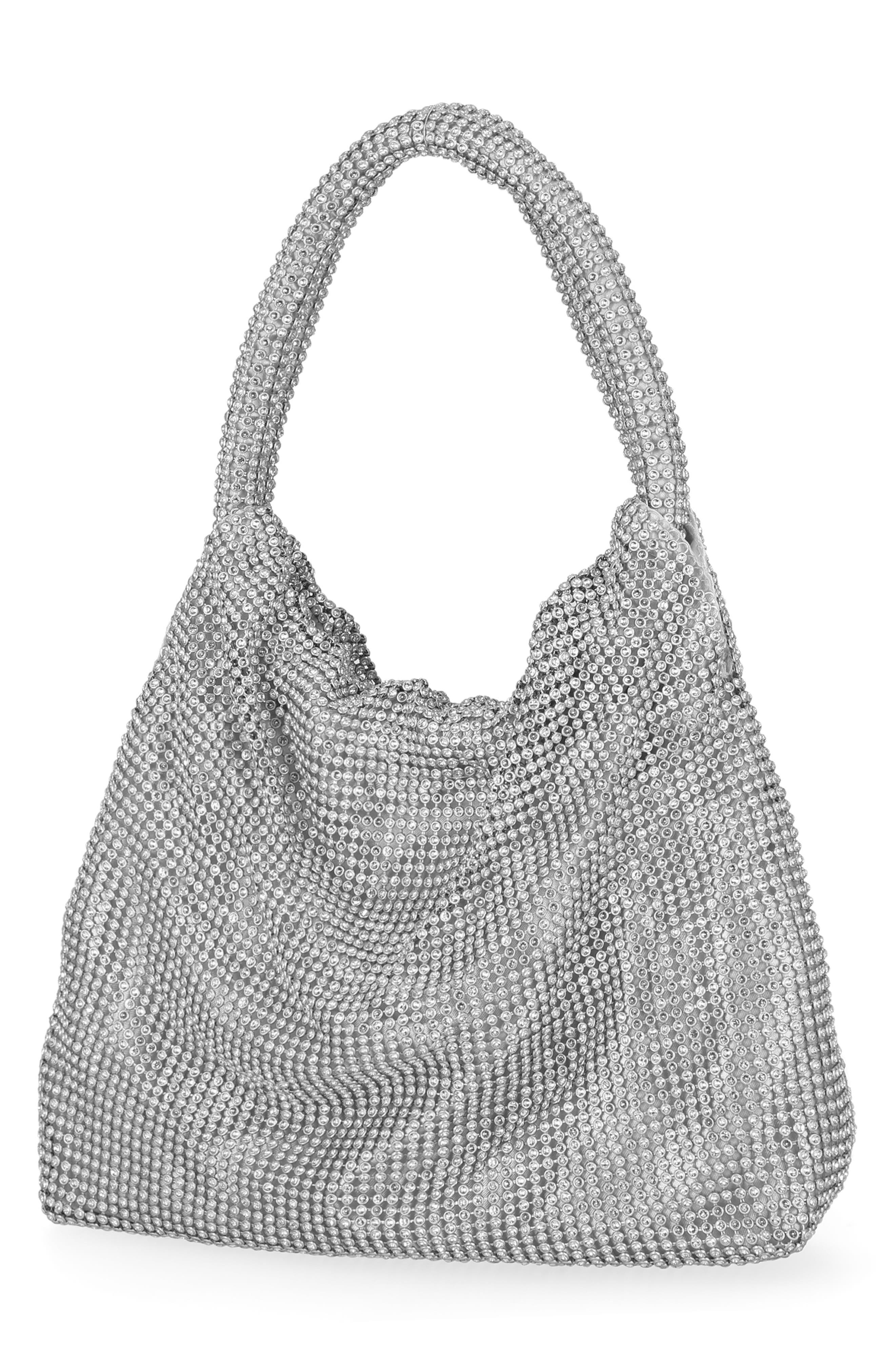 Jessica McClintock Jupiter Rhinestone Mesh Clutch, Alternate, color, 42N-Silver