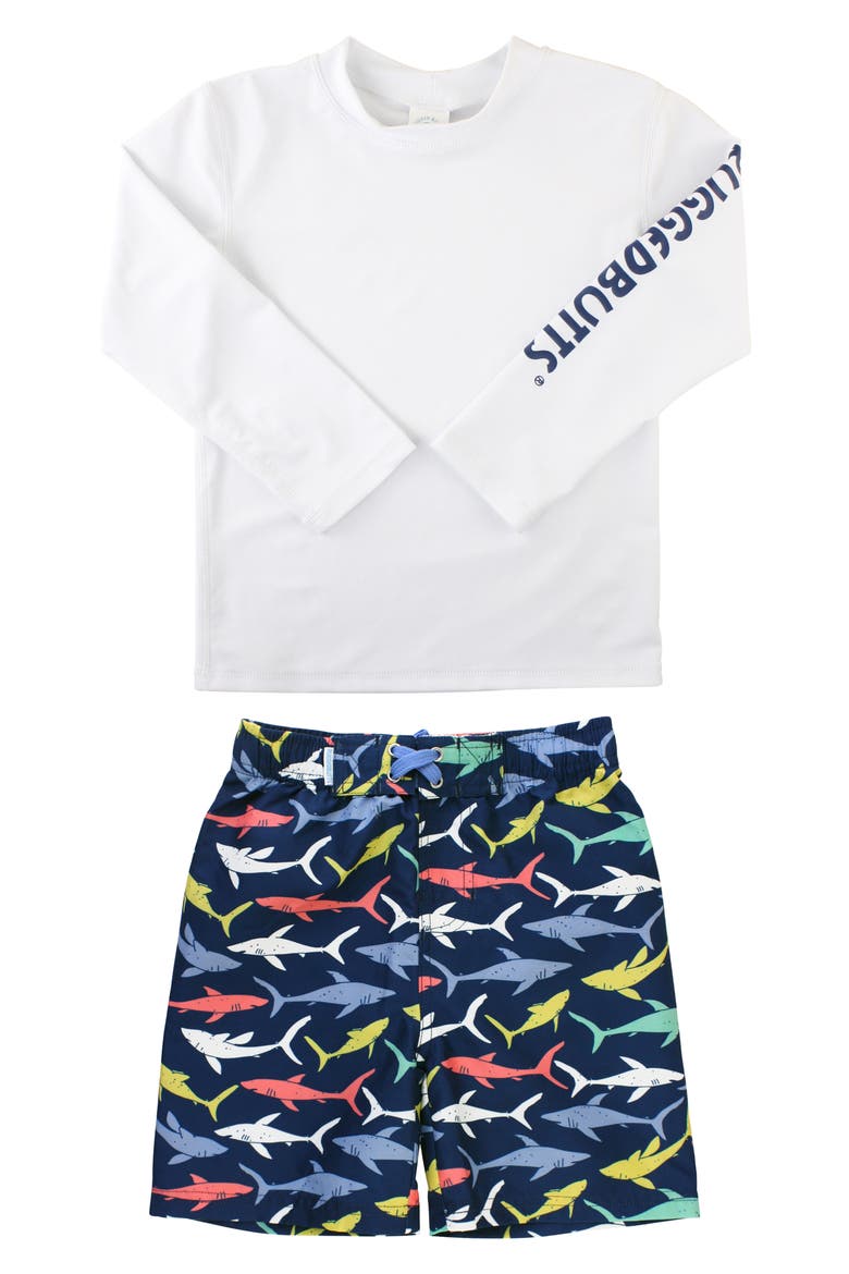 Logo Two-Piece Rashguard Swimsuit, Main, color, WHITE