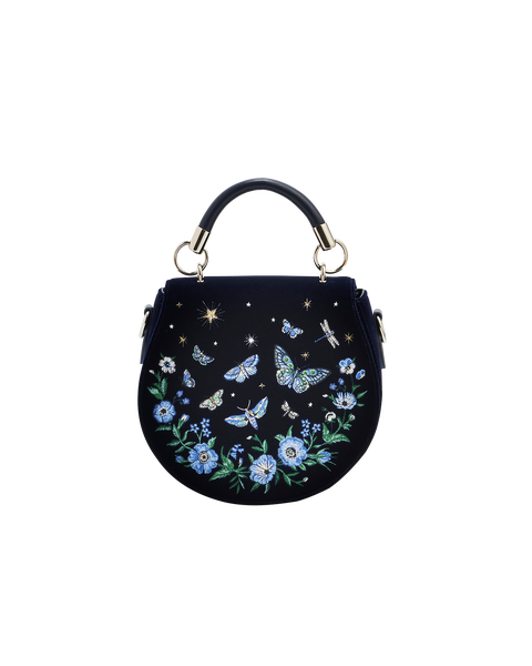 Charlotte Butterfly Embroidered Velvet Saddle Purse