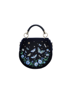 Fable England Charlotte Butterfly Embroidered Velvet Saddle Purse