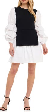 English Factory Mixed Media Long Sleeve Minidress