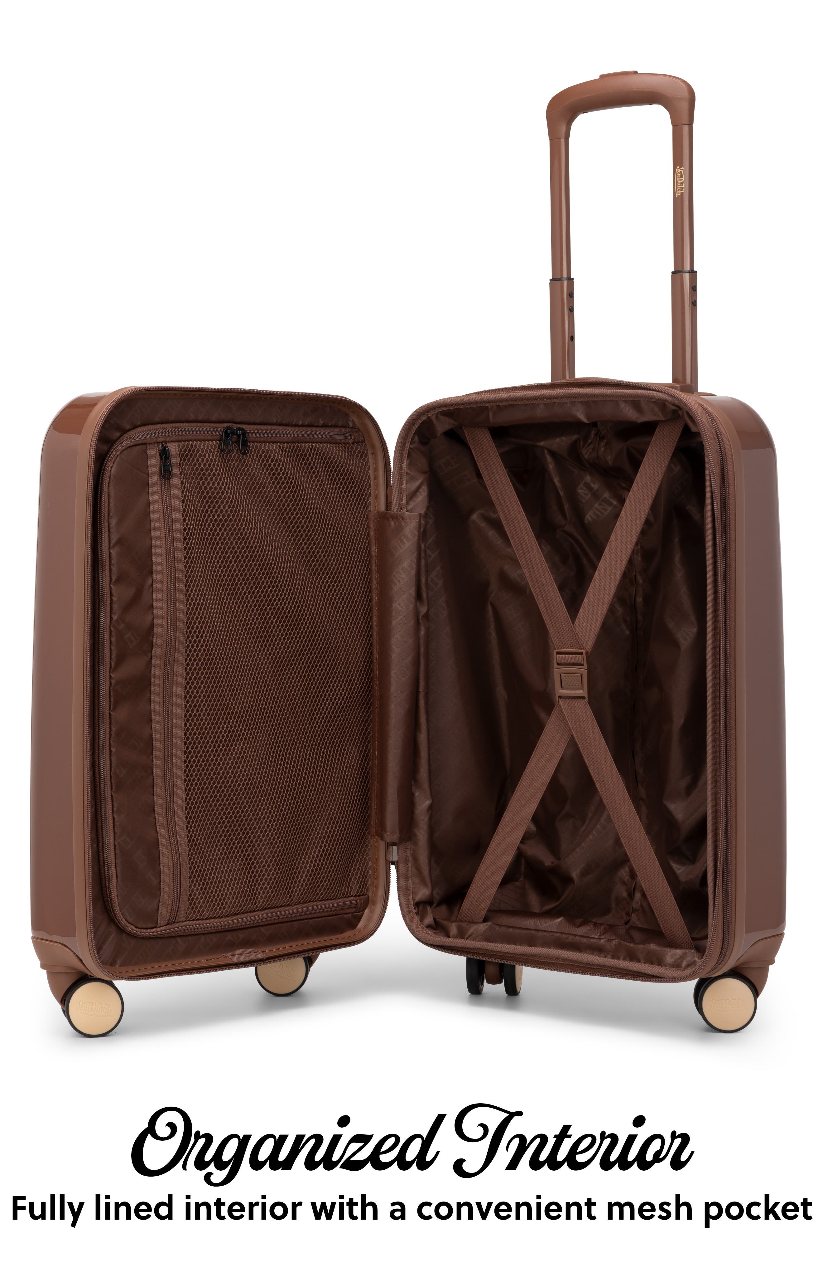 Von Dutch Eyeflight Expandable Hardside Spinner Carry-on Suitcase, Alternate, color, Brown