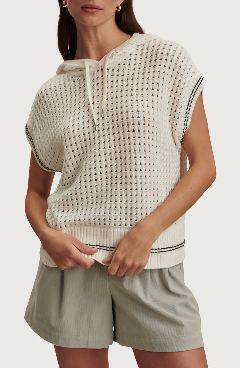 Varley Vittoria Open Stitch Knit Hoodie, Main, color, Snow White