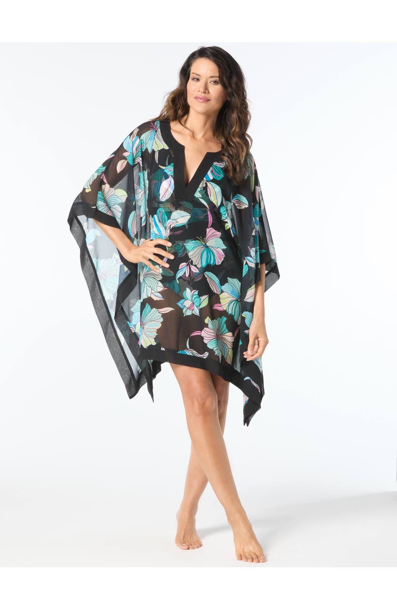 Coco Contours Grand Chiffon Caftan Cover Up, Main, color, Black Multi