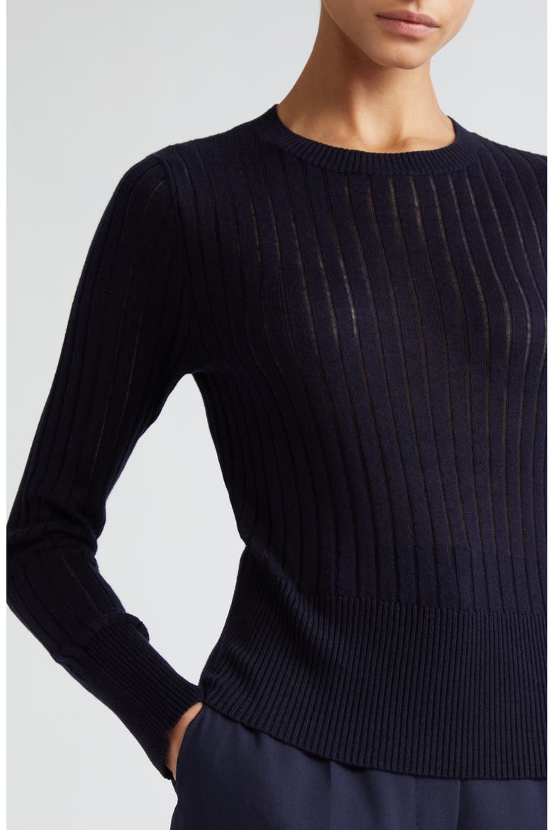 Funale Silk & Wool Rib Sweater, Alternate, color, NAVY