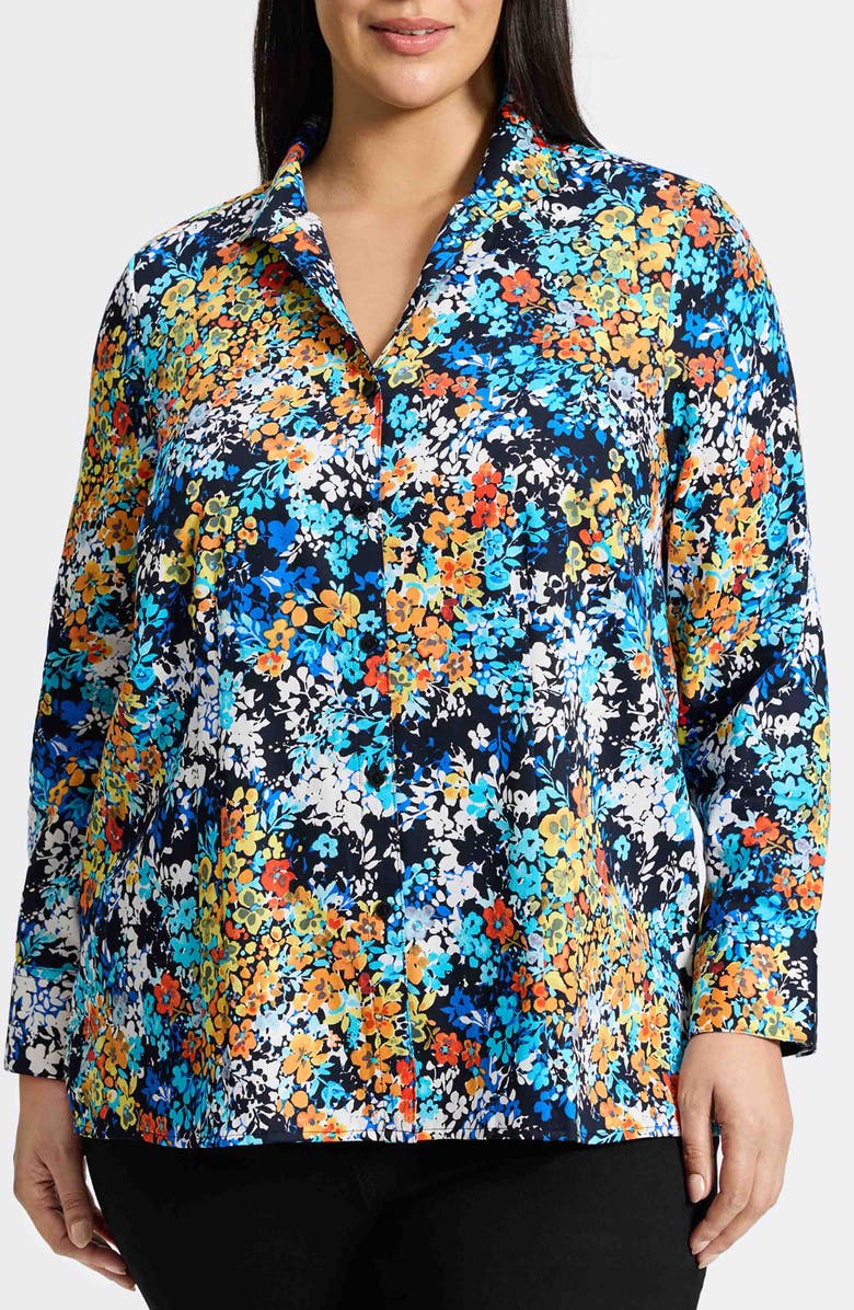 Foxcroft Katie Floral Print Cotton Button-Up Shirt, Main, color, 
