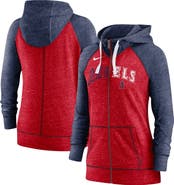 Nike Women's Nike Heather Red/Heather Navy Los Angeles Angels Split Wordmark Gym Vintage Raglan Lightweight Full-Zip Hoodie