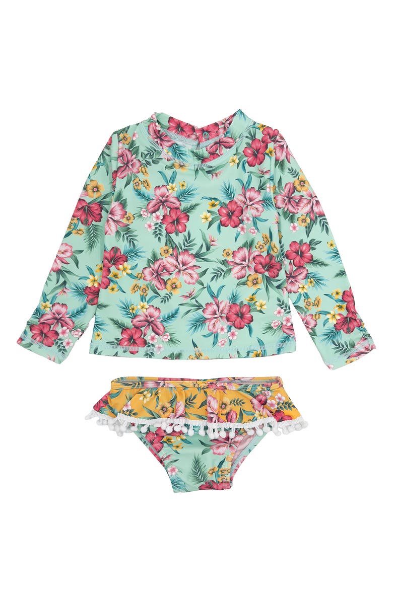 Feather 4 Arrow Sandy Toes Two-Piece Rashguard Swimsuit, Main, color, 