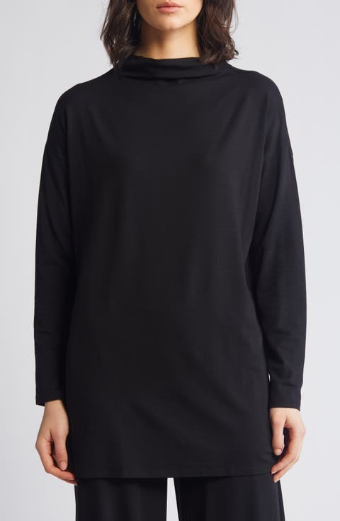 Funnel Neck Long Sleeve Boxy Tunic Top