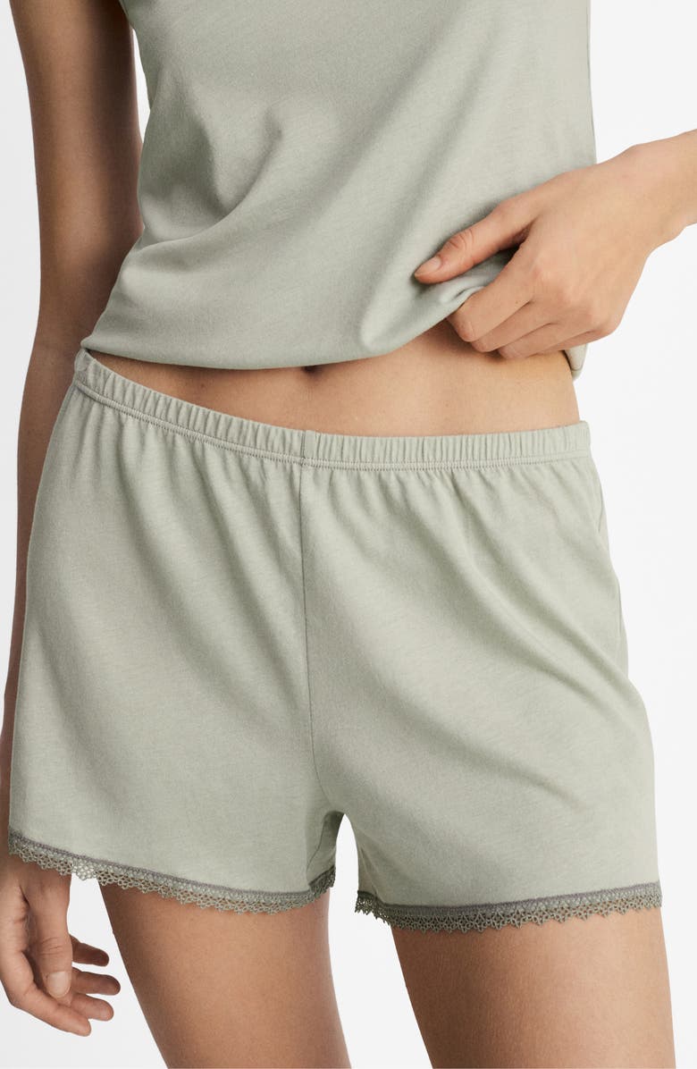 MANGO Lace Trim Cotton & Modal Pajama Shorts, Alternate, color, Aqua Green