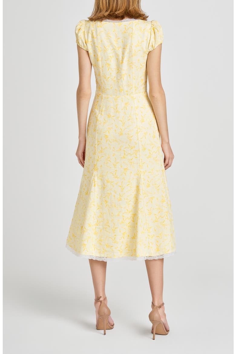 Cara Floral Cap Sleeve Linen Blend Midi Dress, Alternate, color, BUTTER FLORAL