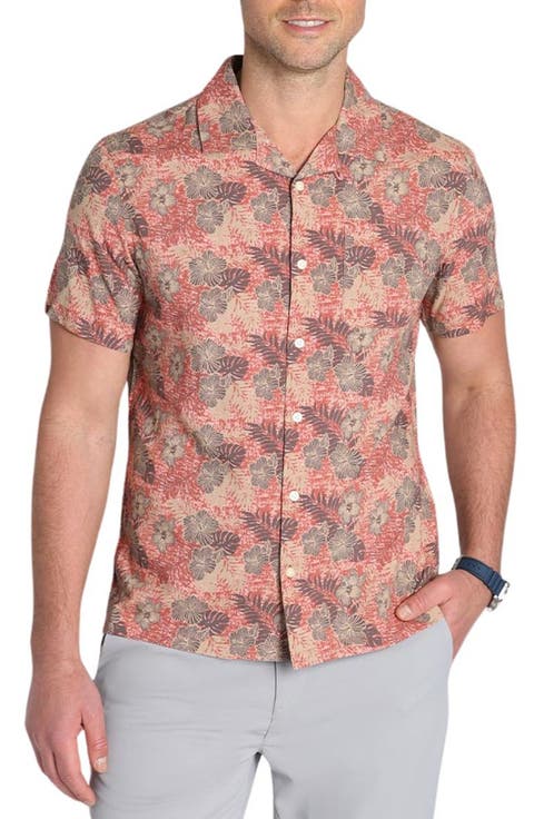 Tropical Print Short Sleeve Button-Up Shirt