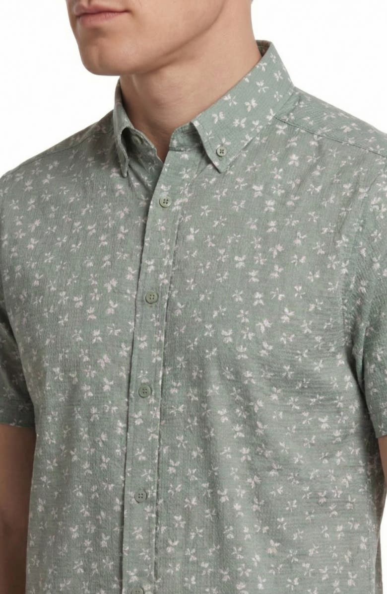 Report Collection Ditsy Short Sleeve Seersucker Button-Up Shirt, Alternate, color, Sage