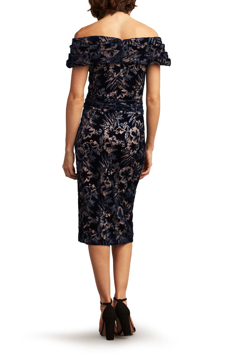 Tadashi Shoji Sequin Velvet Burnout Off-the-Shoulder Cocktail Dress, Alternate, color, 