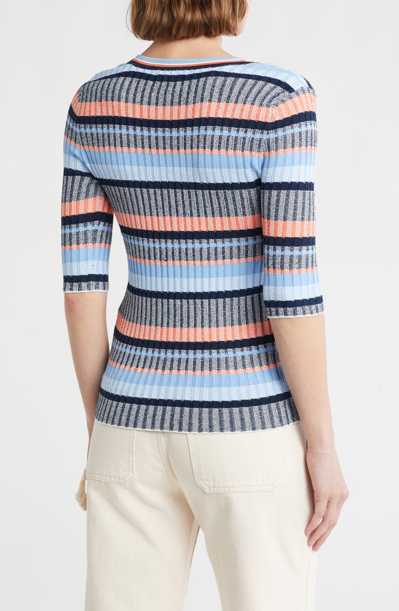 Veronica Beard Calliope Stripe Elbow Sleeve Cardigan, Alternate, color, Blue Multi
