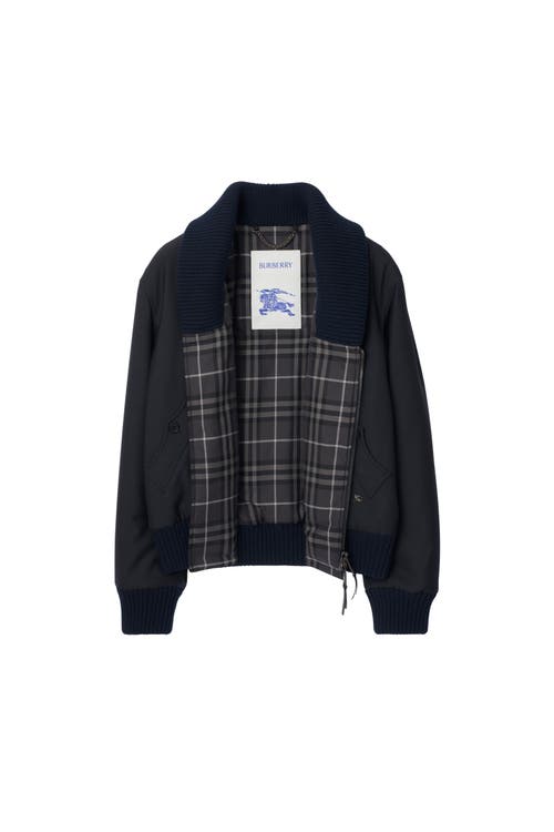 Burberry Wool Blend Bomber Jacket In Black