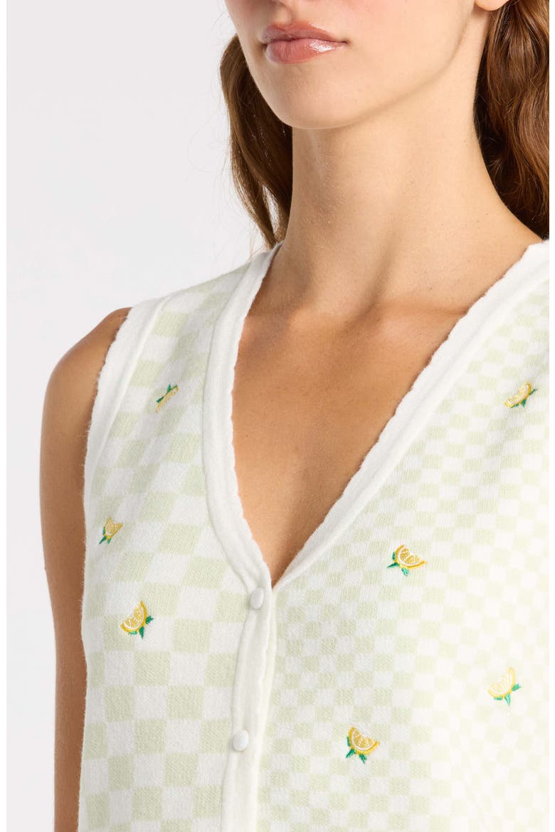 Lemon Embroidered Checkered Sweater Vest, Alternate, color, CREAM SAGE
