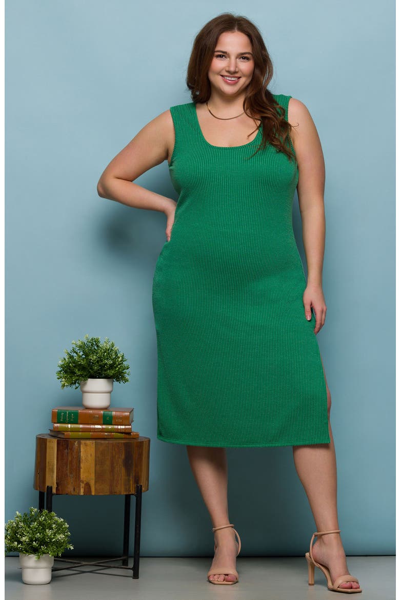 Sleeveless Rib Midi Dress, Alternate, color, GREEN