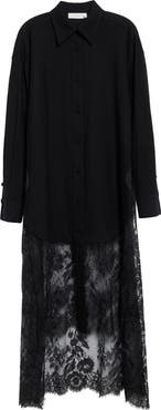 Zimmermann Valiant Lace Trim Longline Stretch Wool Button-Up Shirt
