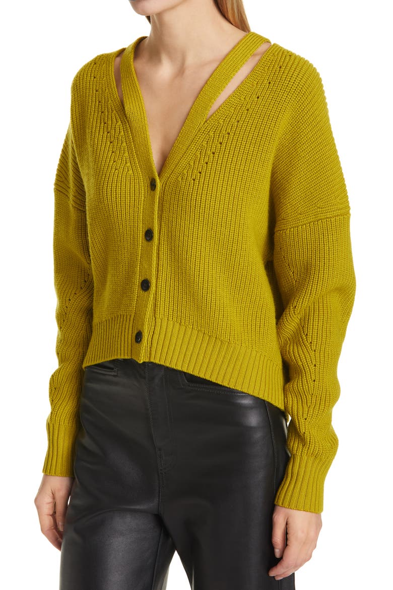 Cut Out Button Back Wool Cardigan, Alternate, color, ACID GREEN