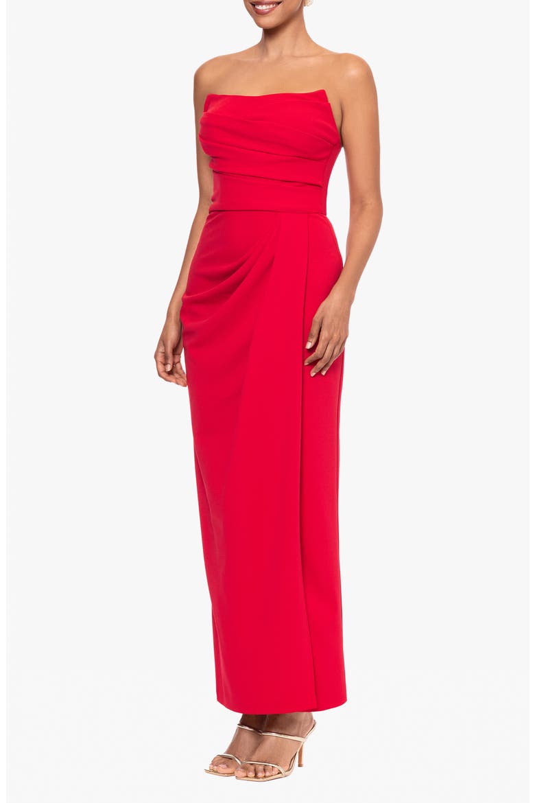 Strapless Scuba Crepe Gown., Alternate, color, RED
