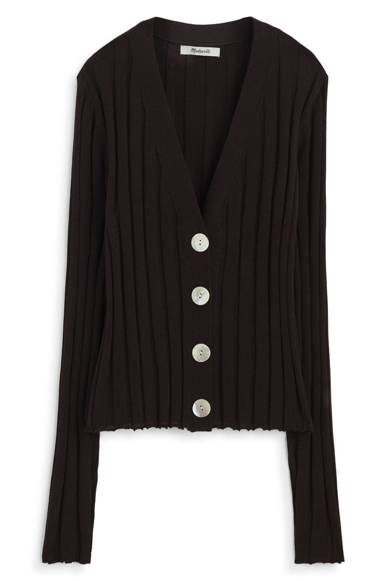 Rib V-Neck Merino Wool & Silk Cardigan, Alternate, color, MOLASSES